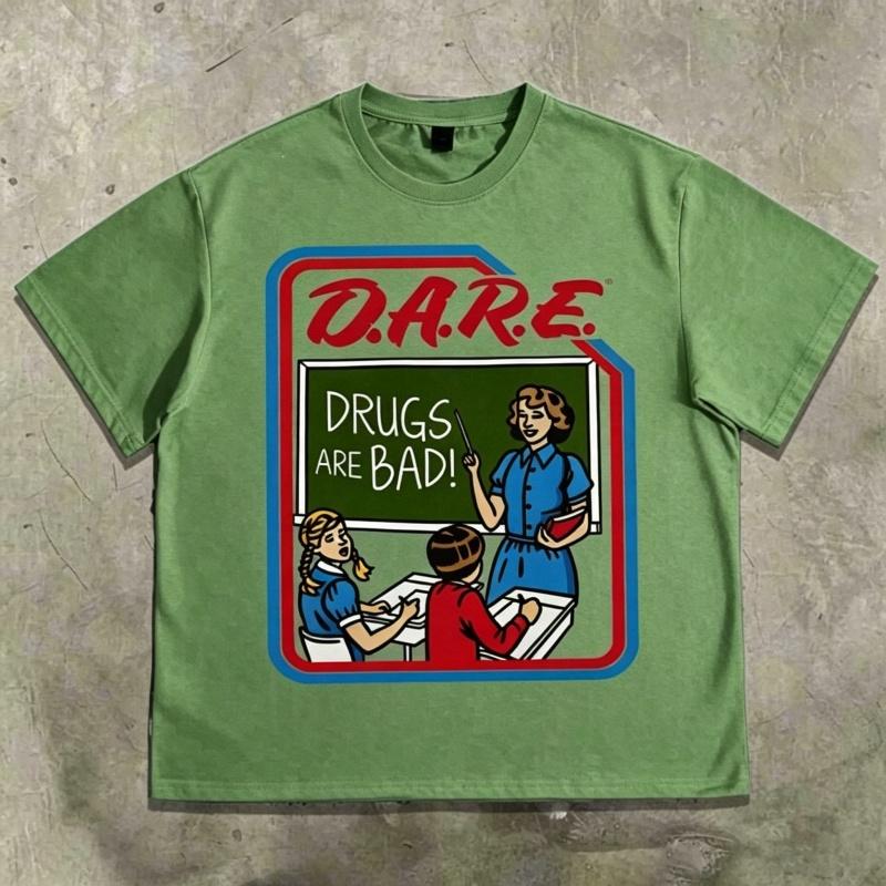 Heren T-shirt met retro DARE sloganprint, kortärmig T-shirt en Amerikaanse streetstyle ronde hals heren casual top