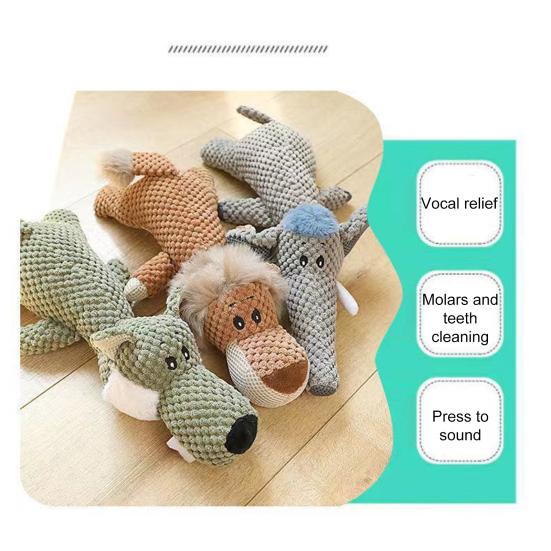 Dog Squeaky Plush Toy Soft Stuffed Lion/Wolf/Elephant Toys with Squeaker Interactive Dog Chew Toy for Heavy Chewers
