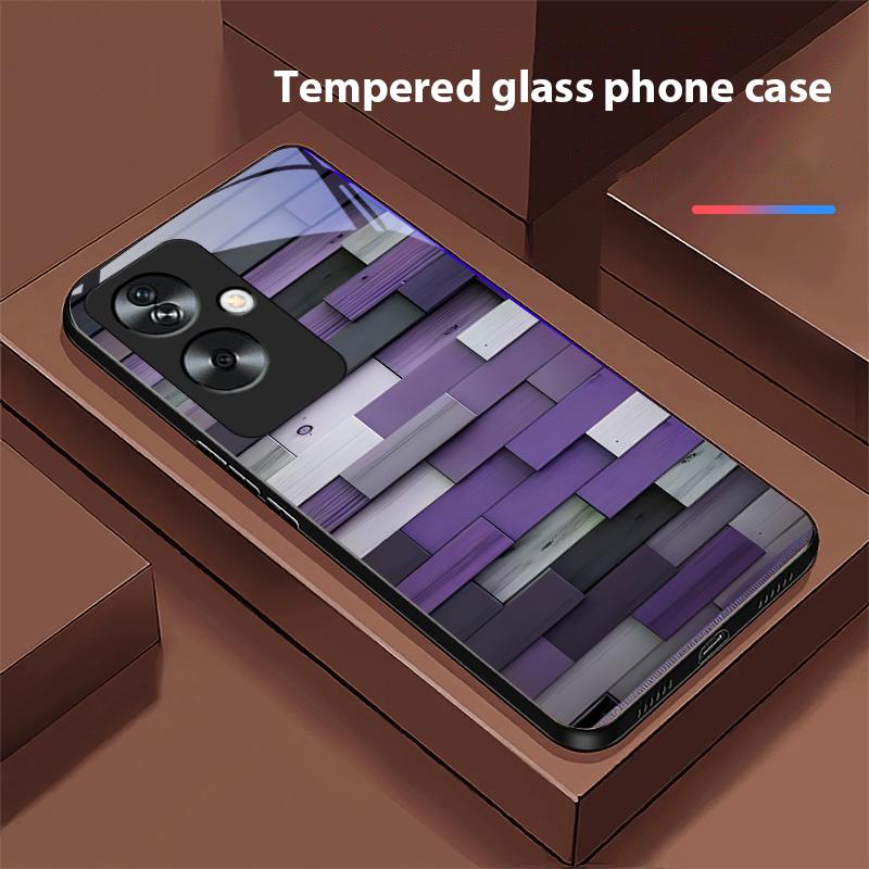 Colorful Wood Grain For Oppo A79 5G 58 78 74 60 4G Reno 11F Realme GT 6 11 Note 50 10 C55 X2 Tempered Glass Black Phone Case