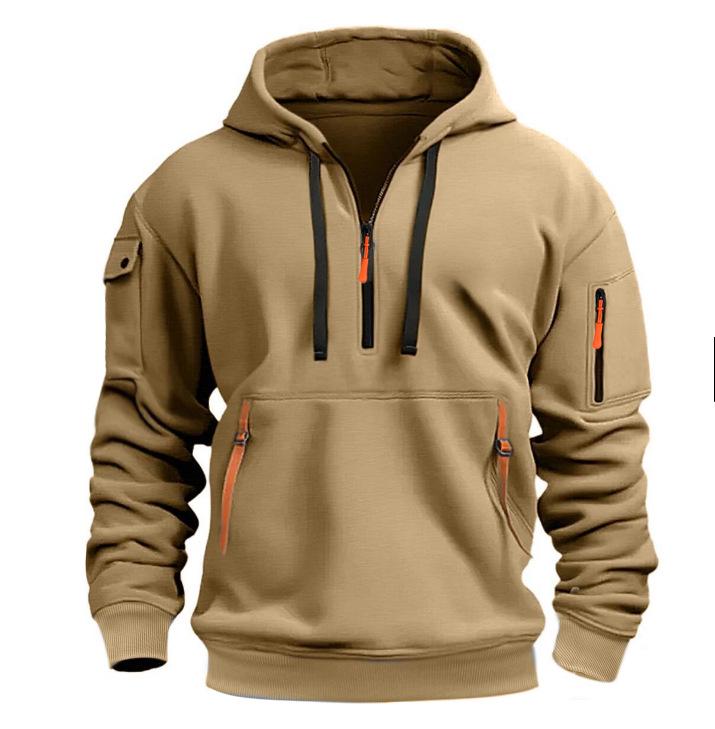Men's Casual Sport Pullover Hoodie with Arm Pocket and Zipper