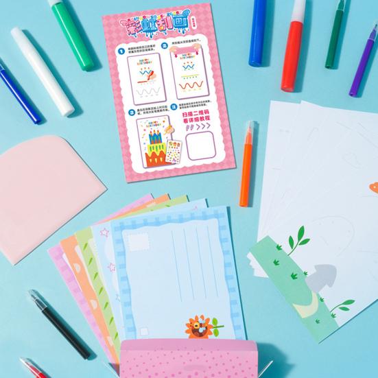 1 Set DIY Rainbow Scratch Painting Kit with Paints Pens Scraper Sticker