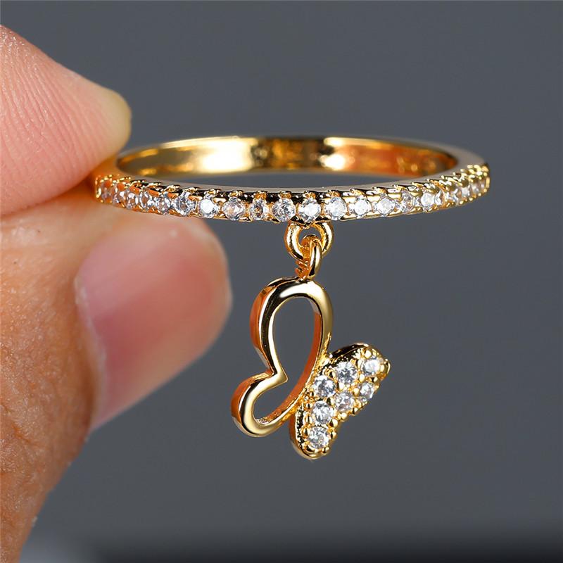 Luxury Female Crystal Butterfly Pendant Rings Gold Silver Color Engagement Ring Charm White Zircon Wedding  For Women