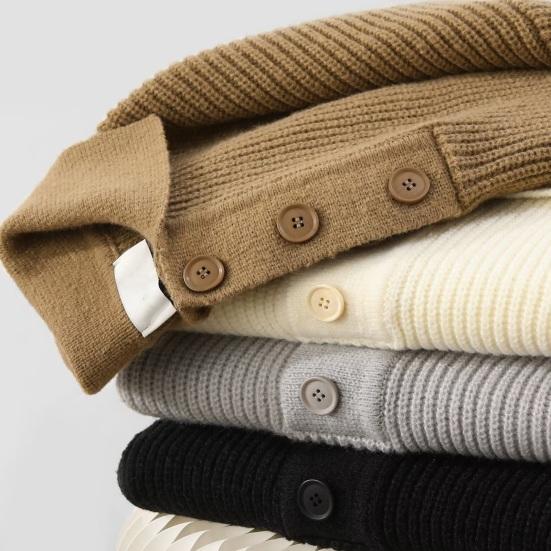 Höst Vinter Herrtröja Knapp Nedvikt Krage Lång Ärm Topp Retro Stickad Tjock Varm Enfärgad Pullover Stretchig Vardagsklädsel Stickade Kläder