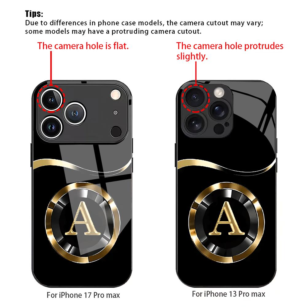 Creative letter A pattern tempered glass phone case suitable for iPhone 17 16 15 14 13 12 11 Pro Max Plus shockproof back cover
