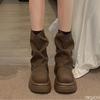 Women's Autumn New Versatile Height Increasing Thick Soled Midsole Boots Simple Comfortable Round Toe Thick Heel Women's Shoes