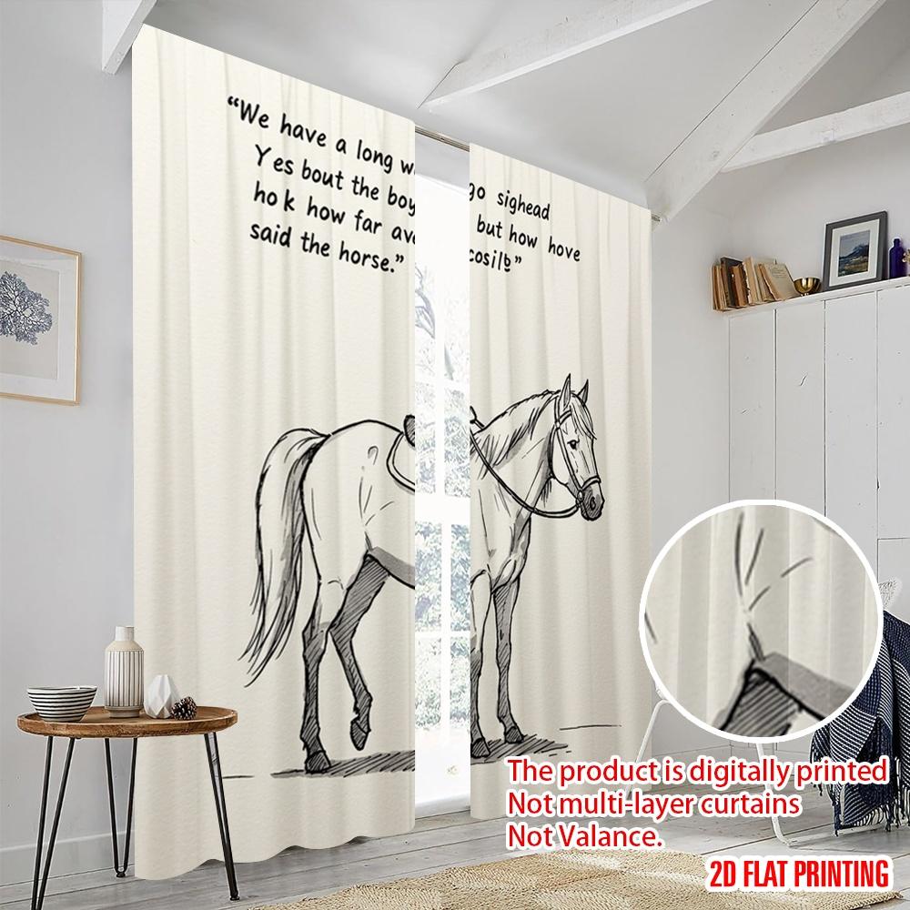 2pcs 2D flat printing Curtain Horse Journey Progress Polyester Without Electricity Birthday Party Perfect for Festive Wall Decor