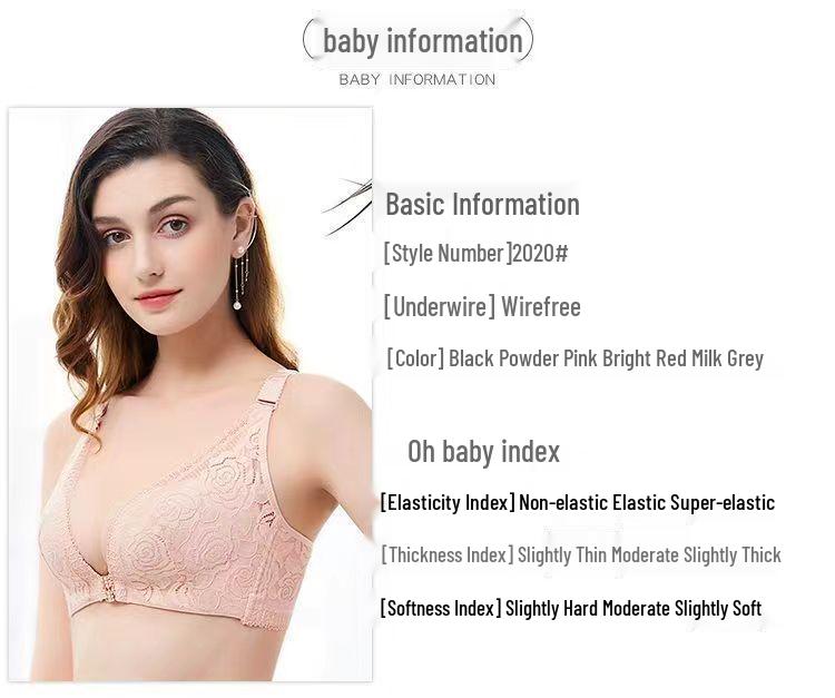 Różowy Bezprzewodowy Biustonosz Plus Size z Zapinaniem z Przodu dla Kobiet - Podkreśla Biust z Pięknym Wzorem na Plecach