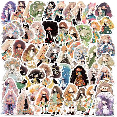 60 Cartoon Doodle Girl Doodle Stickers Guitar Notebook Suitcase DIY Waterproof Stickers