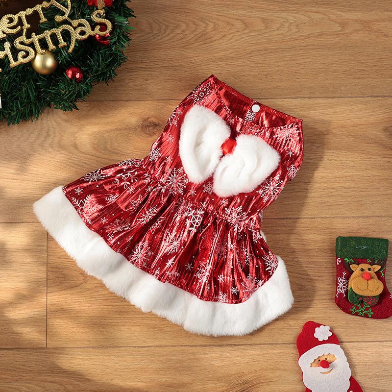 Christmas Dog Clothes Dog Dress Winter Cosplay Cat Pet Cute Printed Snowflake Princess Skirt Bowknot Sleeveless Puppy Costume