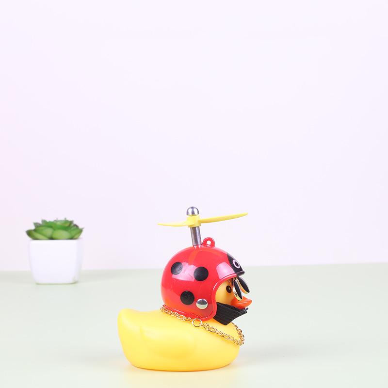 Rubber Little Yellow Duck With Helmet Propeller Windbreaker Duck Squeeze Sound Car Ornaments Decoration