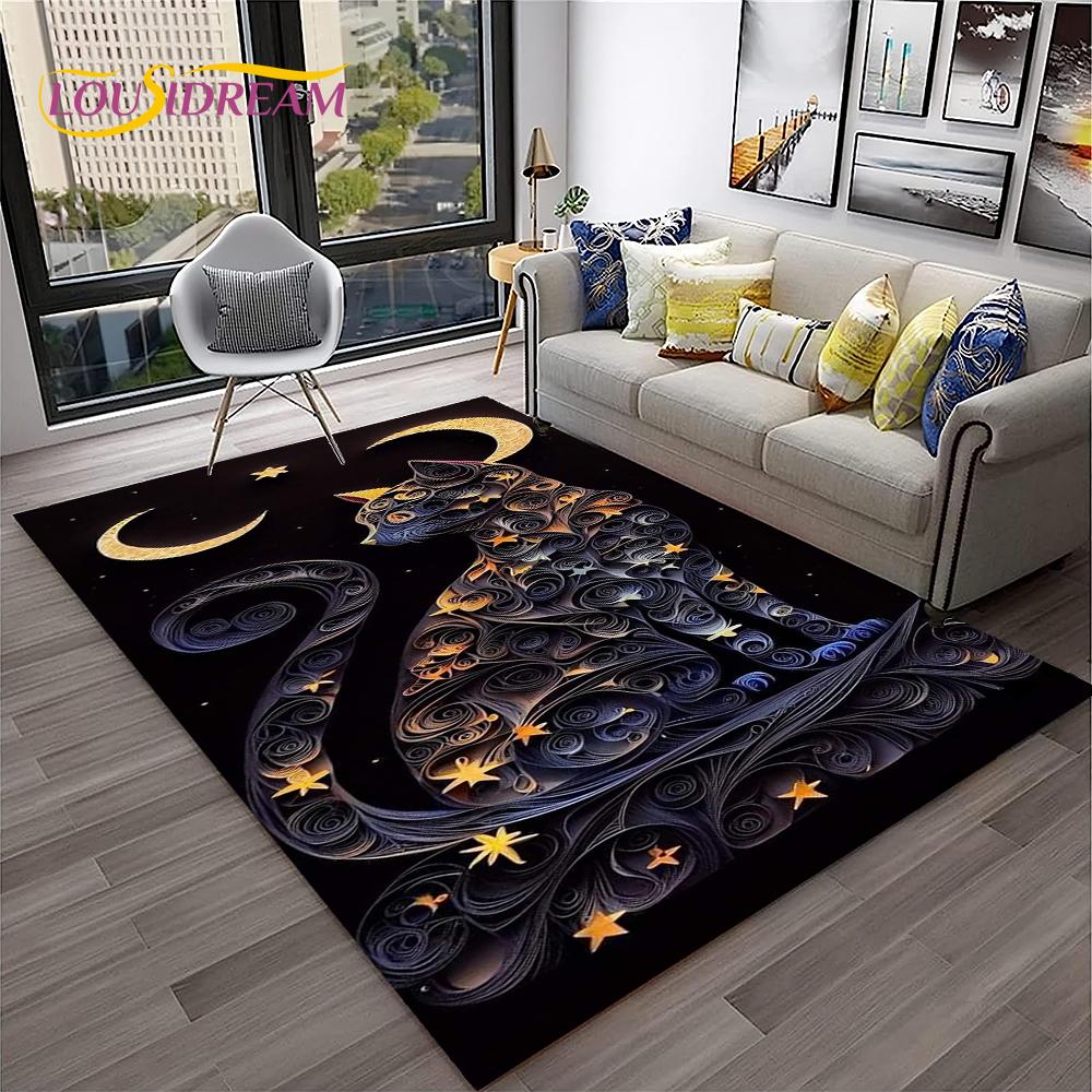 Pastoral Cartoon Niedliche Katze Blume Teppich Teppich für Zuhause Wohnzimmer Schlafzimmer Sofa Fußmatte Dekor, Kinderspielplatz Teppich Rutschfeste Bodenmatte
