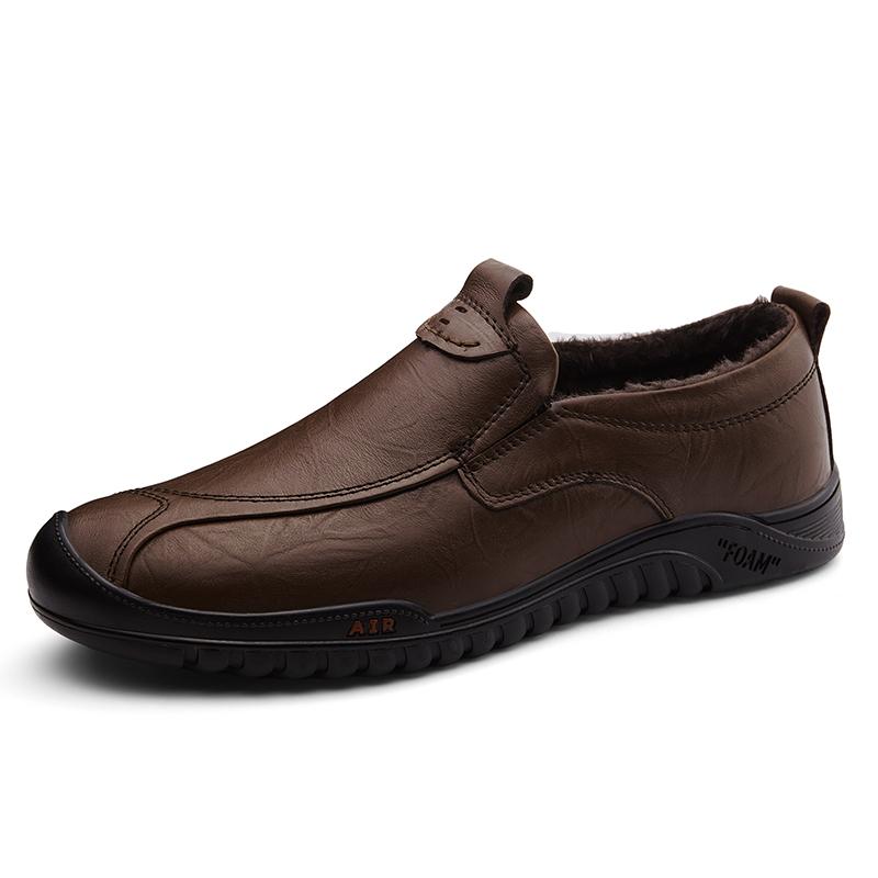Klassiek Merk Heren Echt Leer Casual Schoenen Winter Fluweel Katoenen Schoenen Outdoor Wandelen Heren Oxford Schoenen Anti-Slip