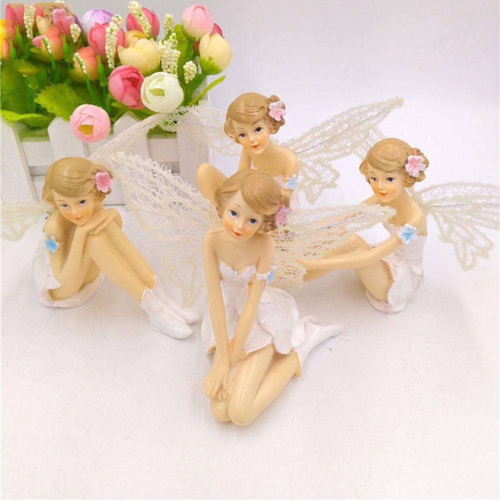 Resin Toy Figures Car Cake Decor White Angel Doll Flying Flower Fairy Garden Flower Ornaments