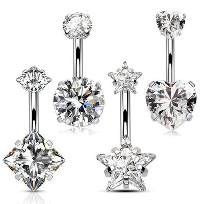 Stainless Steel Zircon Navel Ring Round, Square, Pentagram, Love Navel Nail Fashion