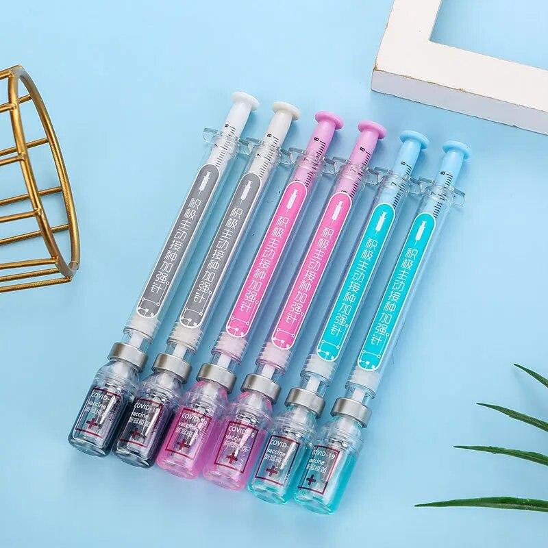 Syringe Gel Pen Simulation Eliminates Injection Syringe Shape Ballpoint Pen Black Signature Pen Simulation Vaccine Pens