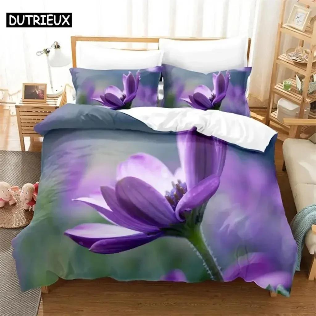 Luxury New 3D Print Purple Flower Comfortable Duvet Quilt Cover Pillowcase Bedding Set Children Bedroom Decoration Home Textile