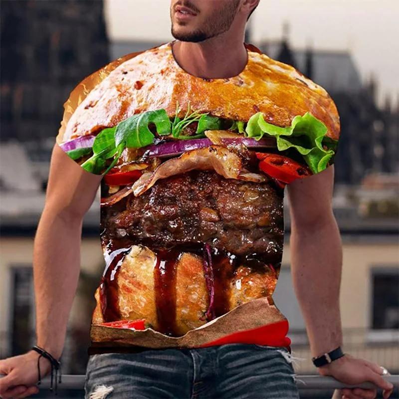 Vtipná trička Hamburger Jídlo 3D potisk Streetwear Muži Ženy Móda Nadměrné tričko s krátkým rukávem Dětská trička Topy Pánské oblečení