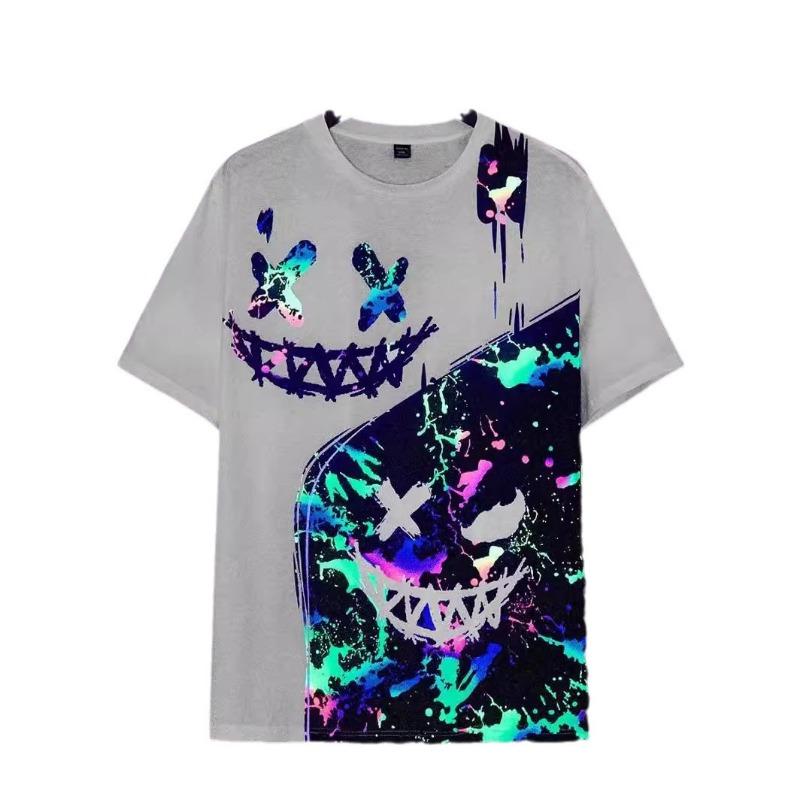 Bunte Tinten-Graffiti 3D-Digitaldruck Herren High Street Vielseitig Rundhals Schulter Locker Lässig Kurzarm T-Shirts Herren