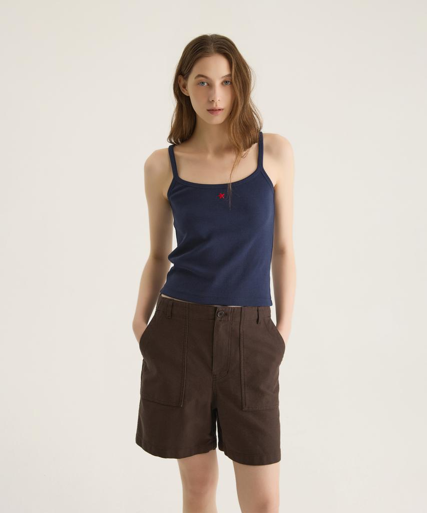 Oteumilkape Symbol Embroidered Ribbed Sleeveless Top - Navy