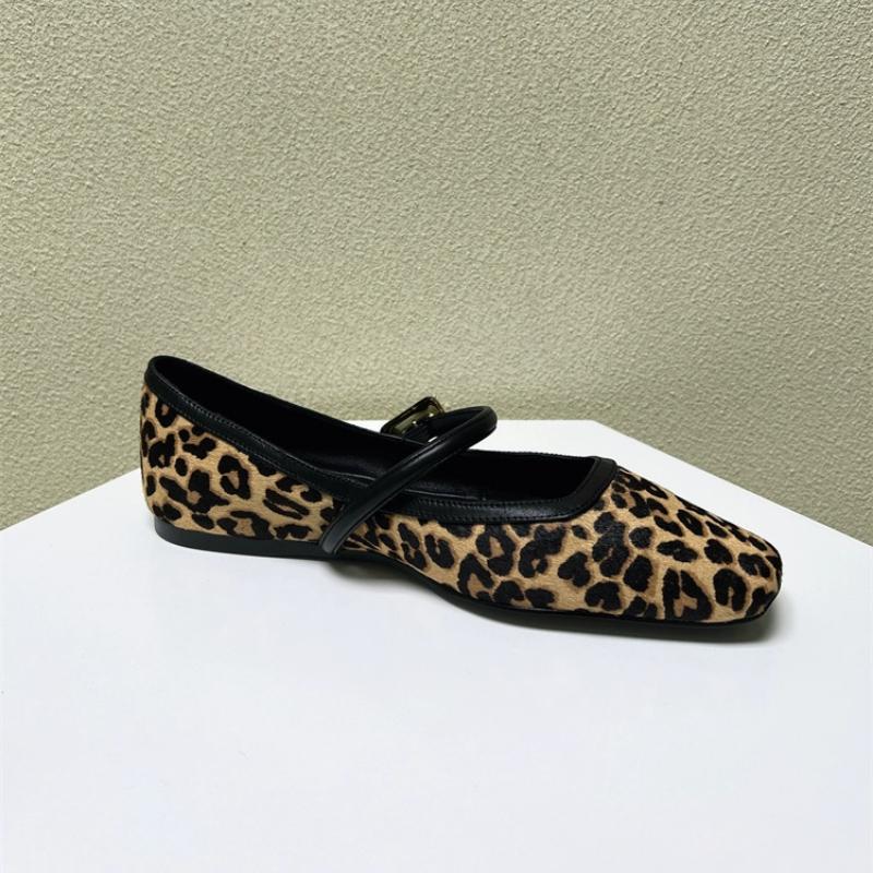 Leopard Print Comfortable Soft Square Flat Women's Shoes Luxury Mary Jane Shoes Comfortable Shallow Mouth Buckle Single Shoes