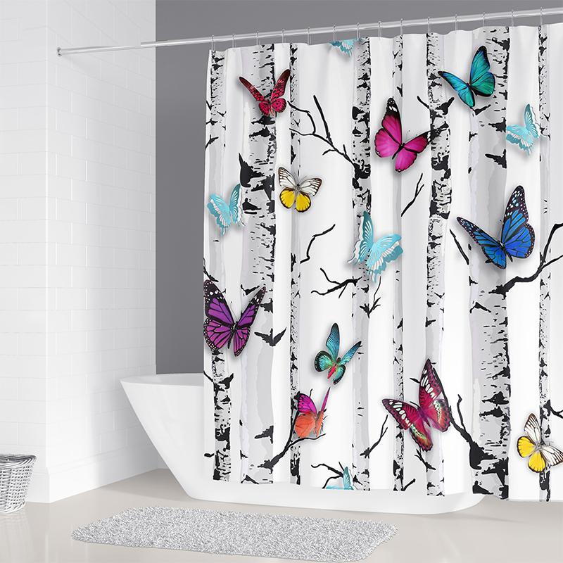 Bathroom Shower Curtain 3D Beautiful Butterfly Printing Polyester Waterproof Curtain Home Decoration Curtain with Hook 180x180cm