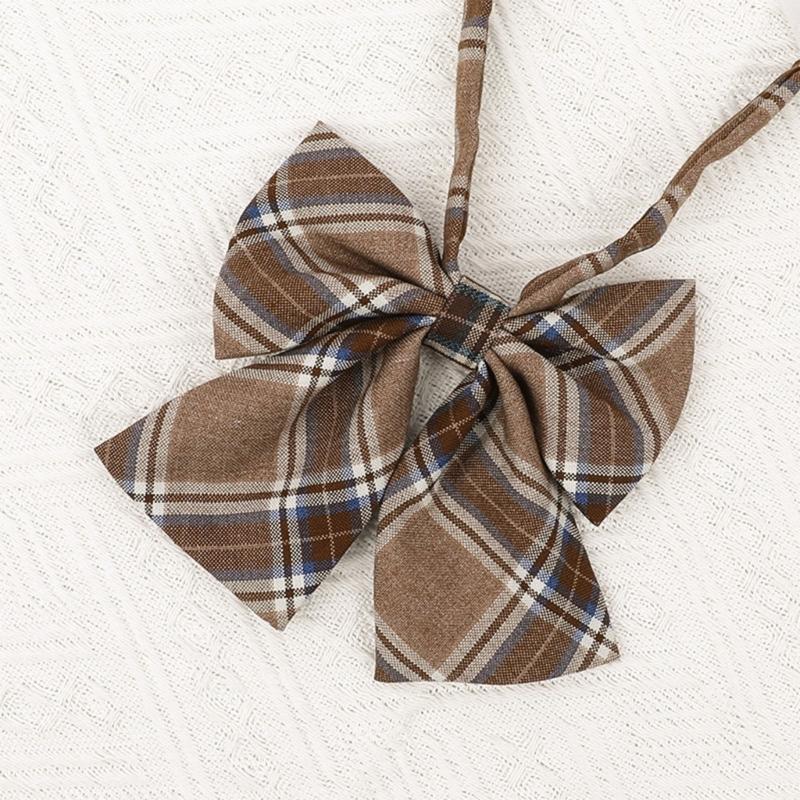 Cravattino a Righe a Quadri Marrone Papillon Pre-annodato per Uniforme Scolastica Giapponese JK