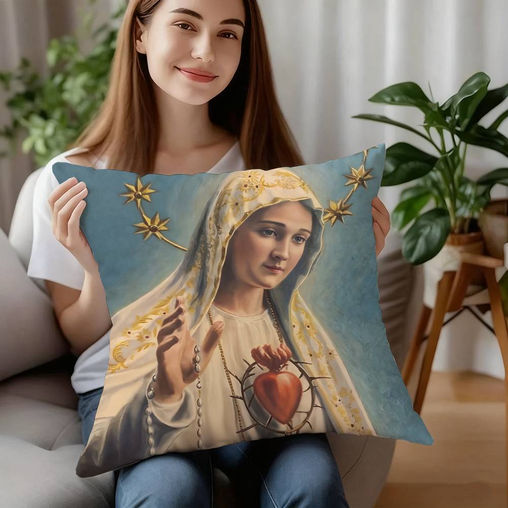 Retro V-Virgin Mary Pillow Case Plush Fabric Soft Pillowcase Double Sided Print Cushion Cover Household Gifts