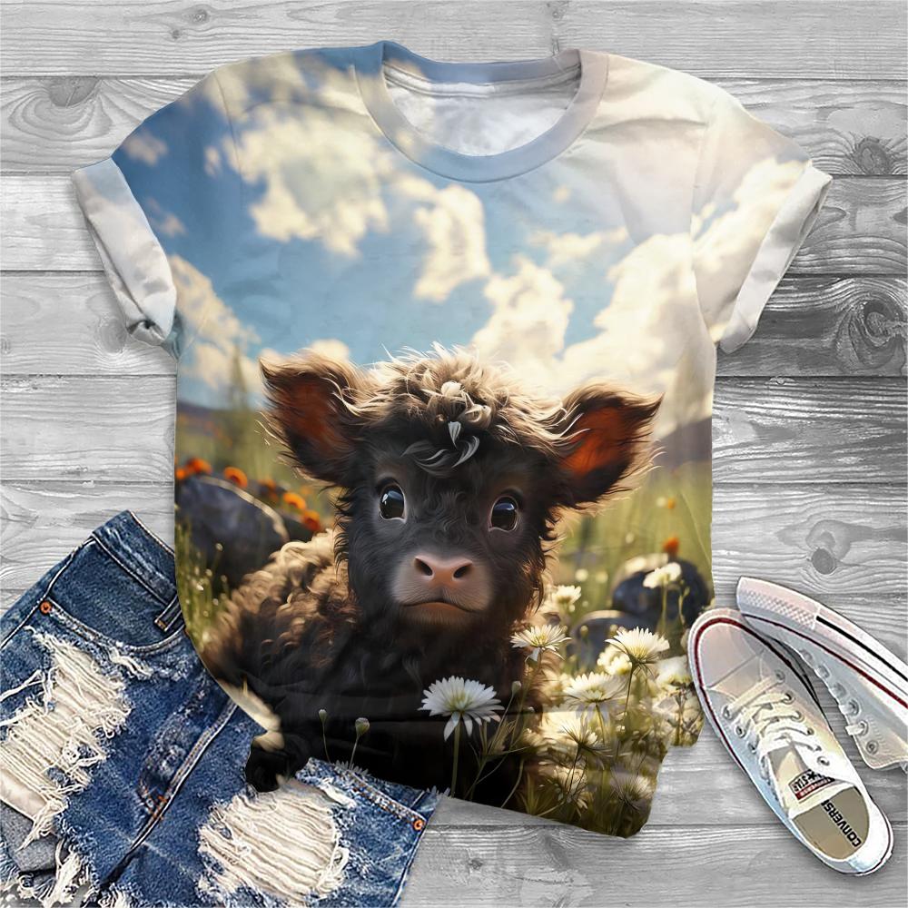 New Women T-shirt Cartoon Animal 3D Print Vintage Top Kawaii Women's Trending Clothes Short Sleeve T-Shirt