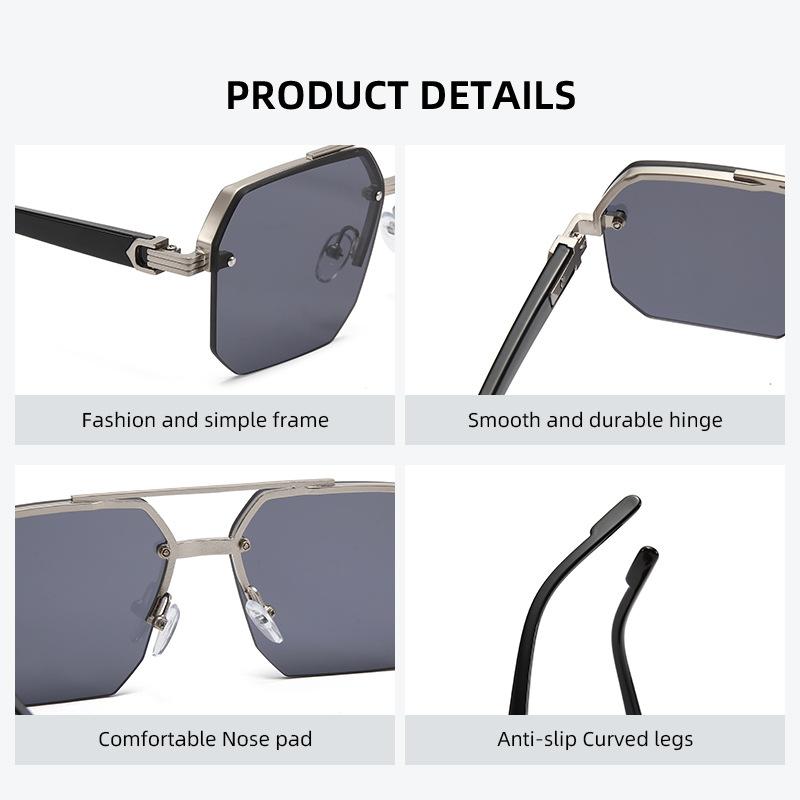Trendy Aviator Zonnebril voor Heren Dames Retro Dubbele Brug Metaal Autorijden UV400 Buitenbril Semi-Randloos