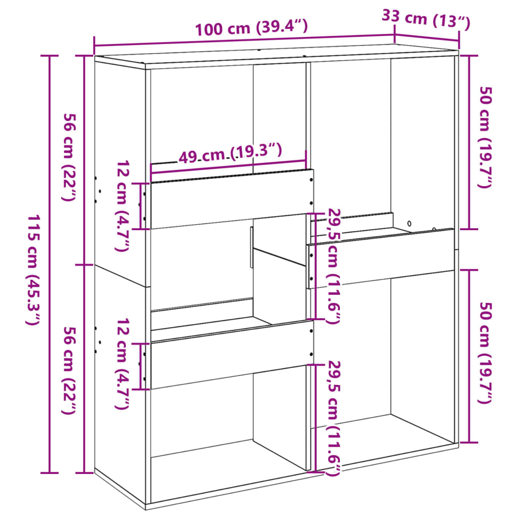 Room Divider White 100 X 33 X 115 Cm Particleboard