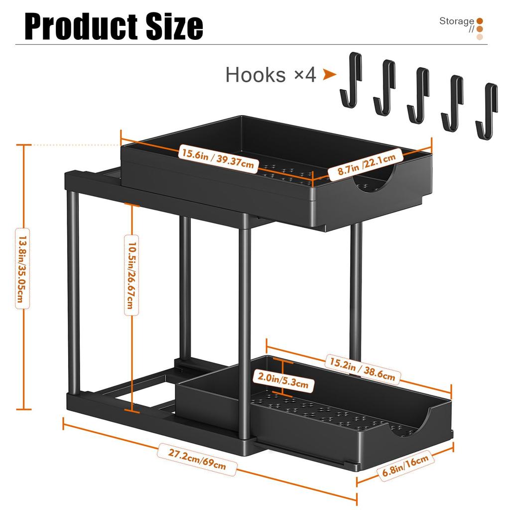 2 Tier Under Sink Organizer Sliding Cabinet Basket Drawer Pull Out MultiPurpose Storage Rack Sink Organizer for Kitchen Bathroom