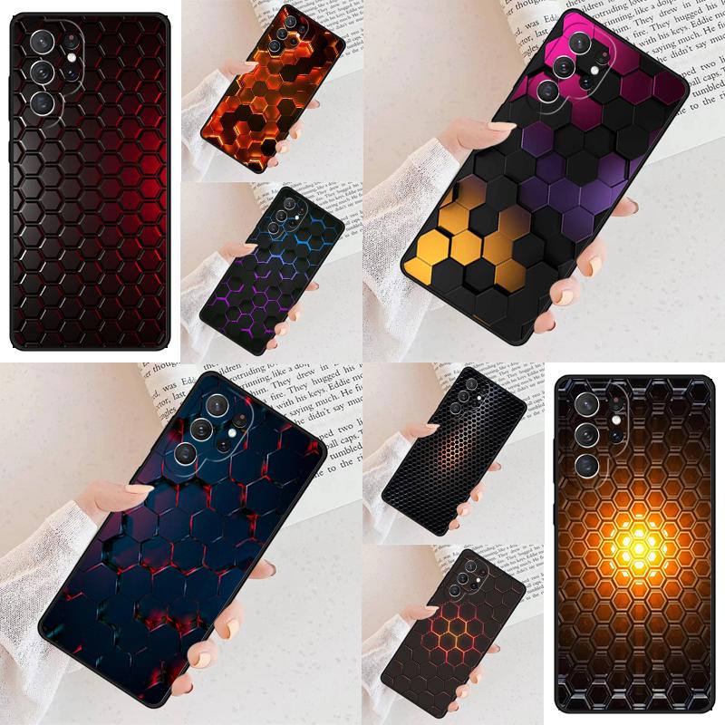 3D Hexagonal Lights Cell Phone Case for Samsung Galaxy S26 Ultra S25 S24 S23 S22 S21 S20 Note10 Cover