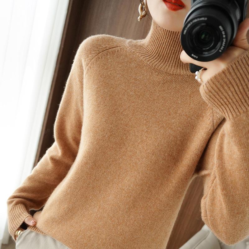 Autumn and Winter Stand-up Collar Pullover Sweater Women Loose Thickened Solid Color Turtleneck Knitted Bottoming Shirt Sweater Women