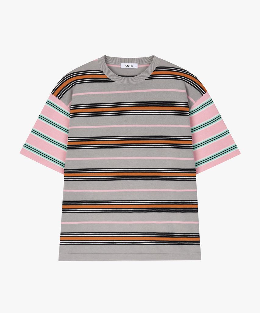 CUTZ Multi-Stripe Short Sleeve Knit (Grey)