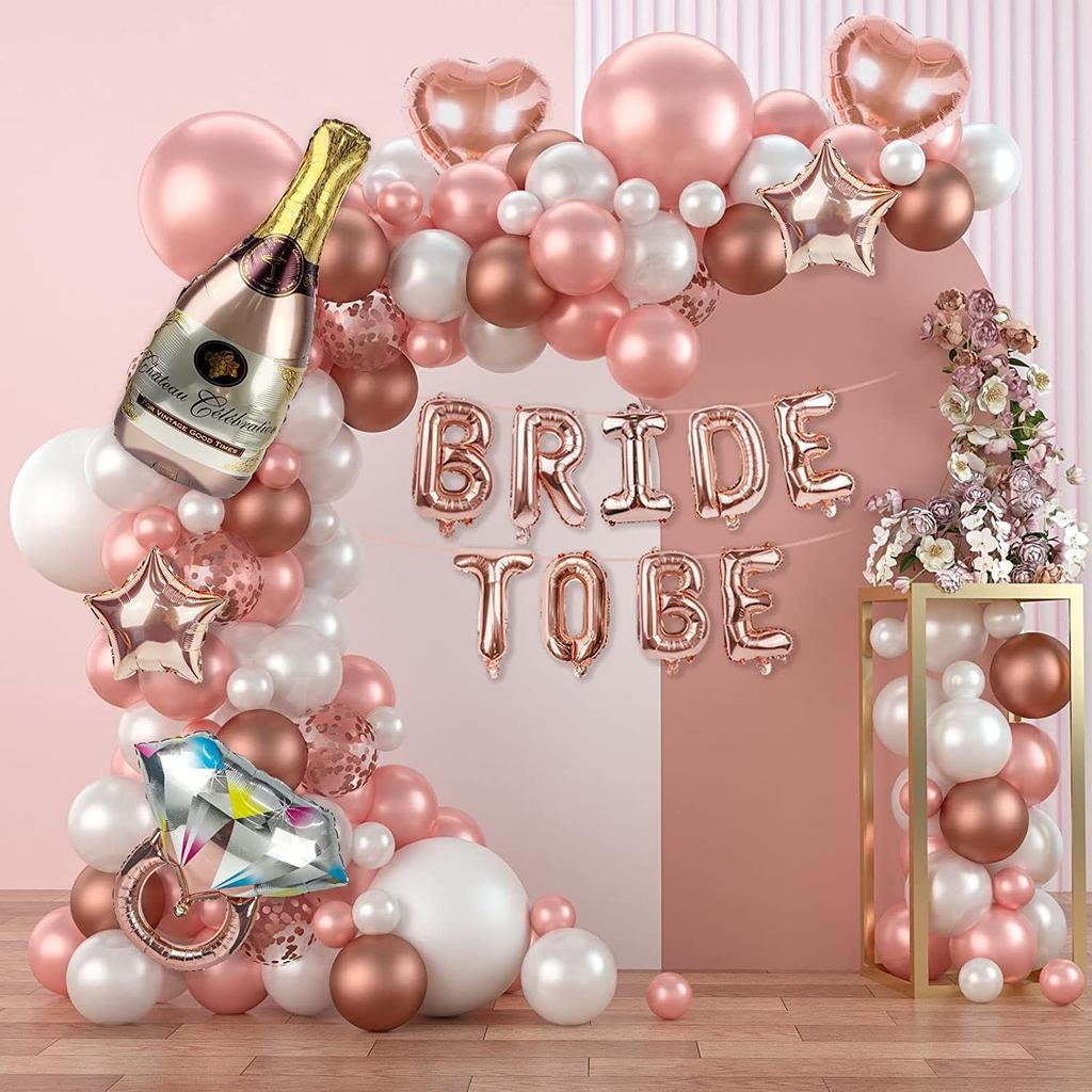 Bachelorette Party Rose Gold Balloon Set Champagne Ring Decor Supplies