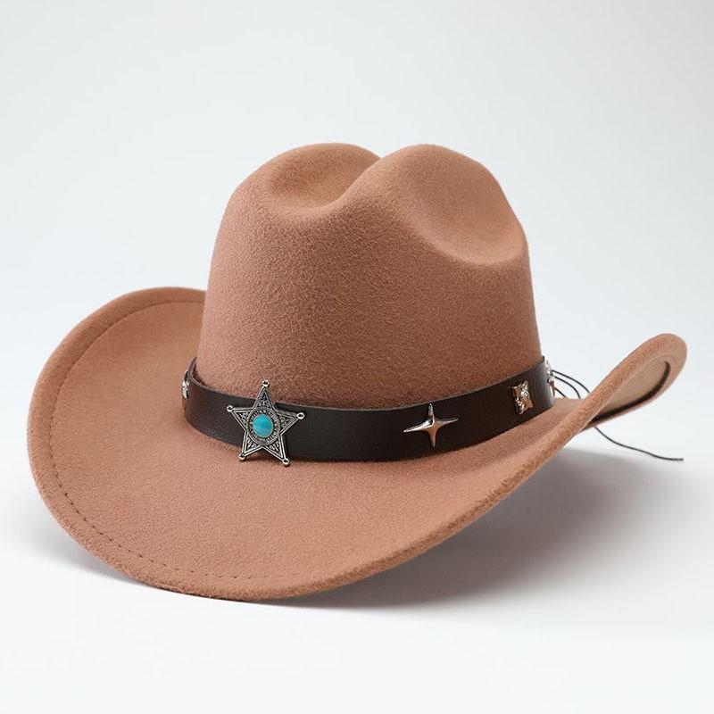 European, American and Western Cowboy Hat Wool Jazz Top Hat Men and Women's Ethnic Style Autumn and Winter Felt Hat Big Eave Hat Felt Hat