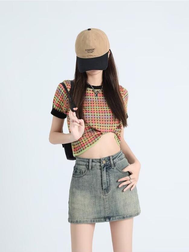 2025 Retro Spicy Girl High Waist A-Line Denim Mini Skirt - Anti-Exposure, Bodycon Fit