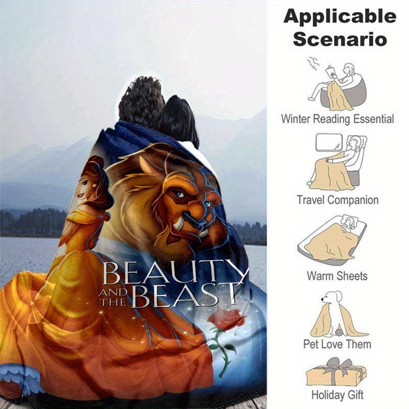 1pc Beauty and The Beast Printing Blanket - Soft, All-Season Throw for Office Blanket,  | Personalized Gift with Adorable Cartoon Design