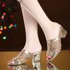 Woman Summer Sandals 2024 Open Toe Sandal Lace Dress Shoes Women’s High Heels Sandals Square Heeled Pumps Ladies Shoes