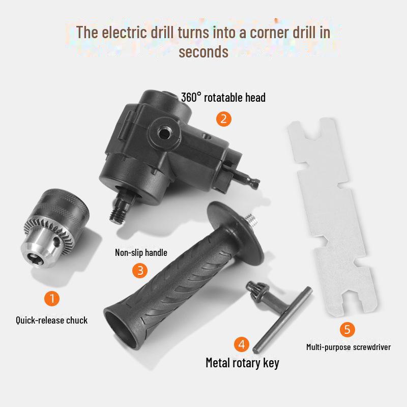 90-Degree Multifunctional Electric Hand and Impact Drill with Universal Screwdriver Bit