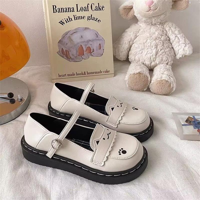 Women's British Style Thick Bottom Pumps Buckle Single Shoes Lolita Kawaii Cat Flat Mary Janes Shoes Preppy Style Student Pumps