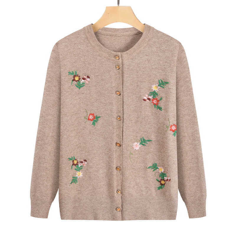 Women's Button Plant Floral Embroidered Cardigan Long-sleeved Casual Fashion Top