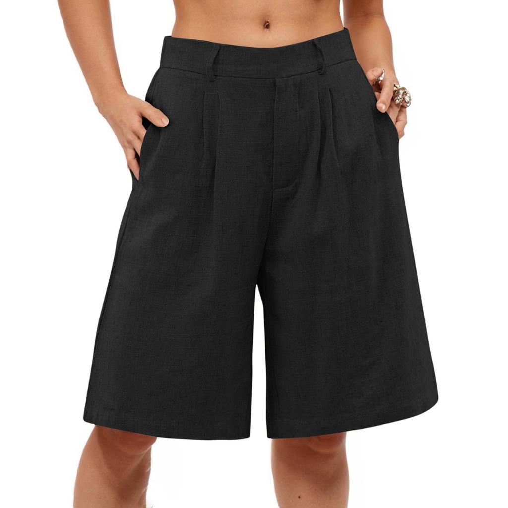 Shorts For Women Knee Length Dressy Wide Leg High Waisted Pull On Womens Linen Pants Summer Casual