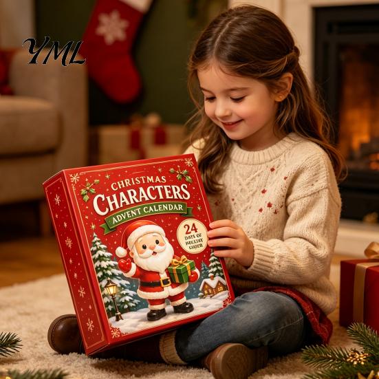 Acrylic Collectible Toys 2026 Christmas Characters Advent Calendar, 24-Day Countdown Food Theme Ornament Set, Cute Desktop Figures 2D Hanging