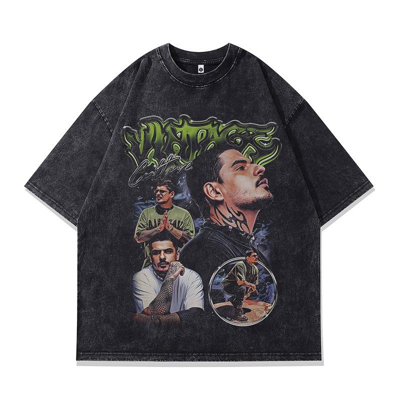 Hip Hop American Retro Short-Sleeved T-Shirt Washed Heavy Printing Beauty Tide Pure Cotton Vintage Men