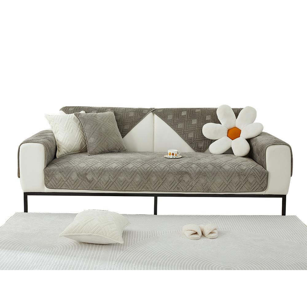 Winter Crystal Velvet Sofa Cushion Solid Color Simple Modern Plush Thickened Non-Slip Sofa Cover Cover Towel