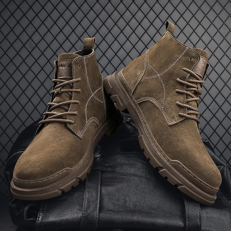 Mode Mode Heren Casual Leer Hoge Top Schoenen Vrije Tijd Wandelen Heren Enkellaarzen Antislip Heren Motorlaarzen Handgemaakt Mannen Biker Botas