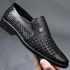 Men's Leather Shoes Summer Casual Soft Bottom Breathable Business Sandals Hollow Hole Leather Shoes Dress Shoes Dad Shoes Husband Shoes