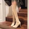 Long Tube Boots for Women's Autumn and Winter New Style Pointed Toe Thick Heel Suede High Heels Women's Boots