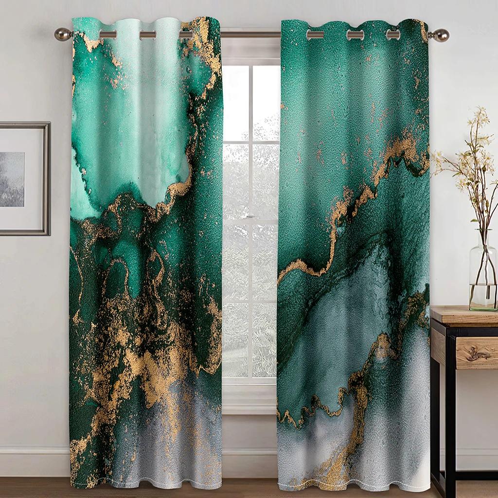 2 Panel Abstract Geometric Curtains Marble Texture Printed Curtains Bedroom Living Room Floor Curtains